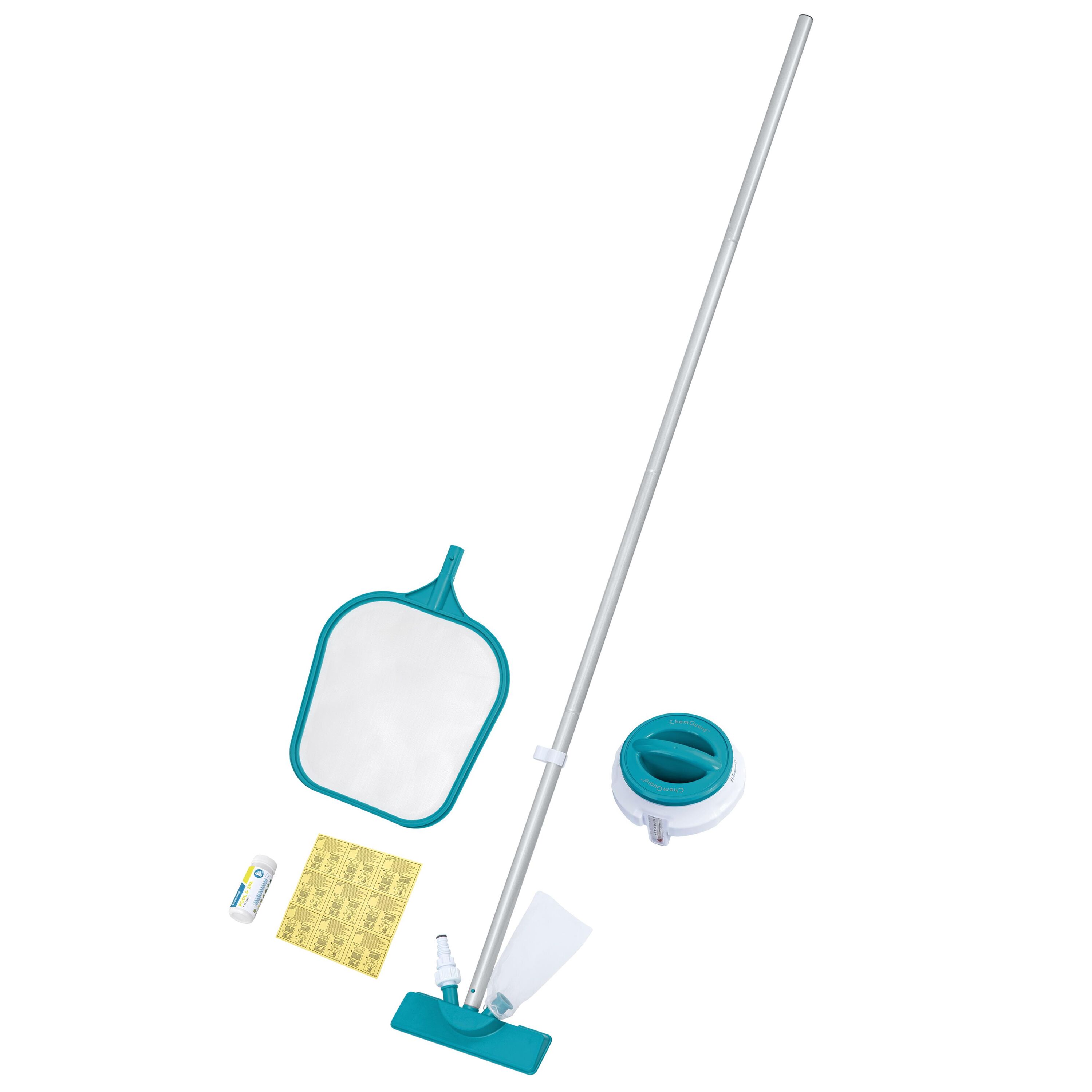 Bestway® AquaClear™ Pool Accessories Kit with Vacuum, Skimmer, Chemical Dispenser, 3-in-1 Test Strips, Repair Patches